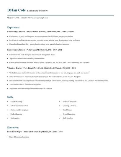 Elementary Educator Resume