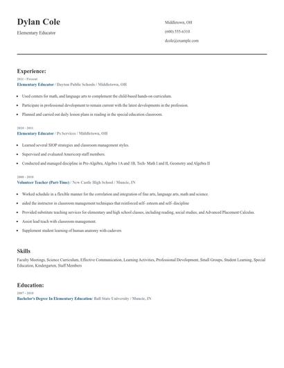 Elementary Educator Resume