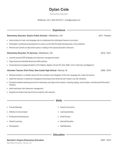 Elementary Educator Resume
