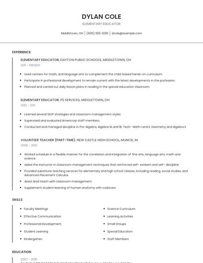 Elementary Educator Resume