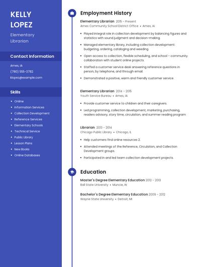 Elementary Librarian Resume