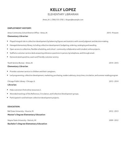 Elementary Librarian Resume