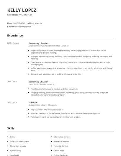Elementary Librarian Resume
