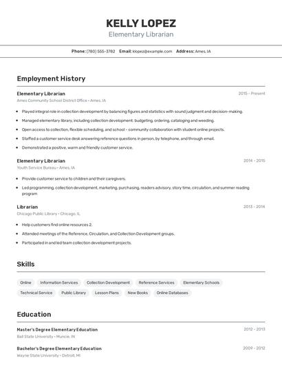 Elementary Librarian Resume