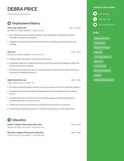 Elementary Librarian Resume