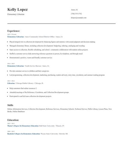 Elementary Librarian Resume