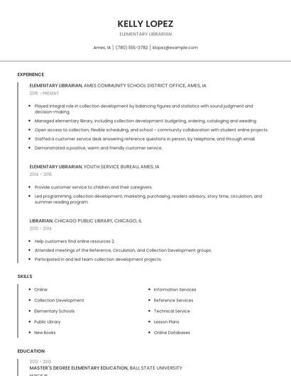 Elementary Librarian Resume