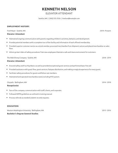 Elevator Attendant Resume