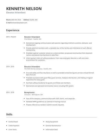 Elevator Attendant Resume
