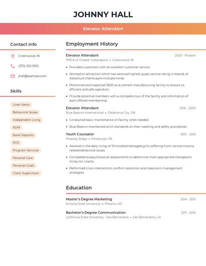 Elevator Attendant Resume