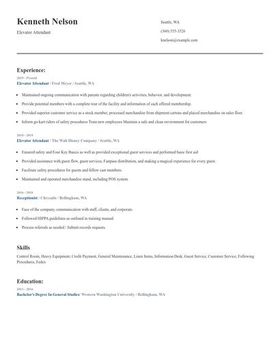Elevator Attendant Resume