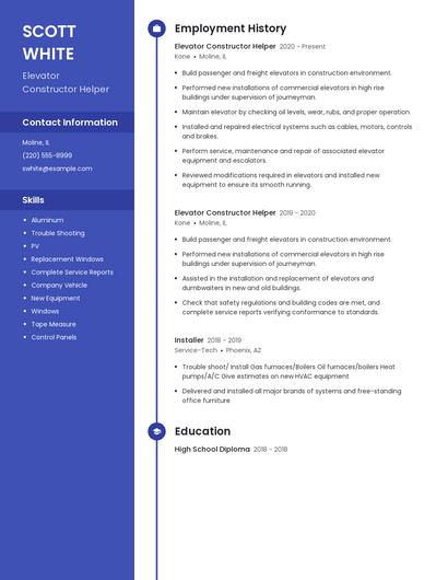 Elevator Constructor Helper Resume