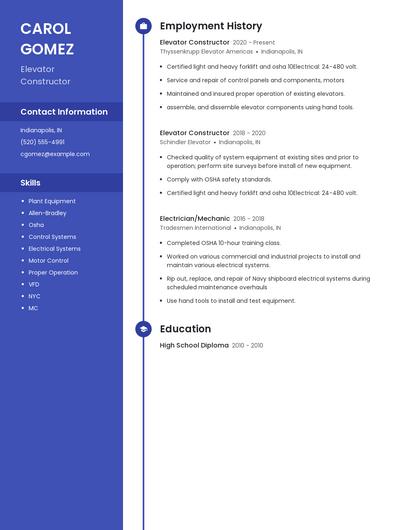 Elevator Constructor Resume
