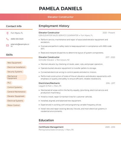 Elevator Constructor Resume