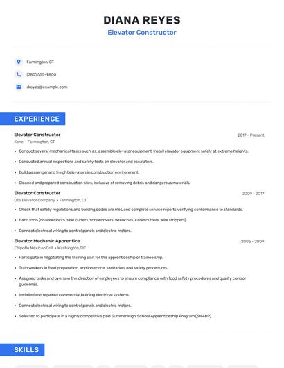 Elevator Constructor Resume