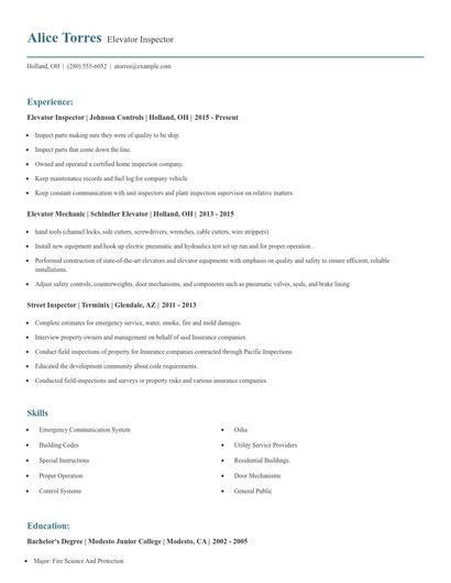 Elevator Inspector Resume