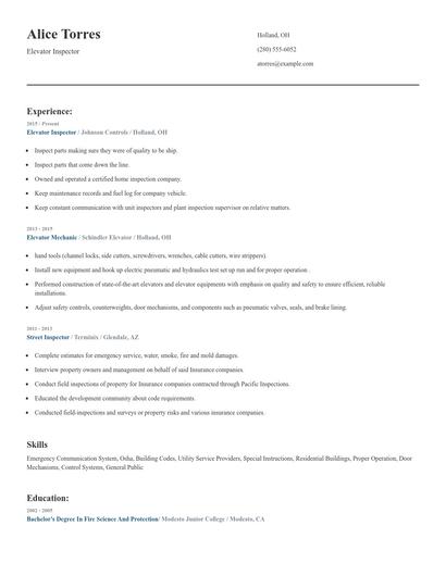 Elevator Inspector Resume