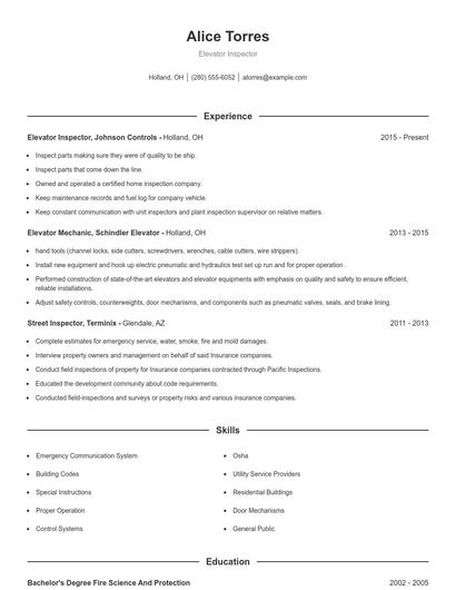 Elevator Inspector Resume