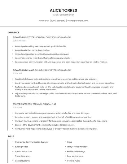 Elevator Inspector Resume