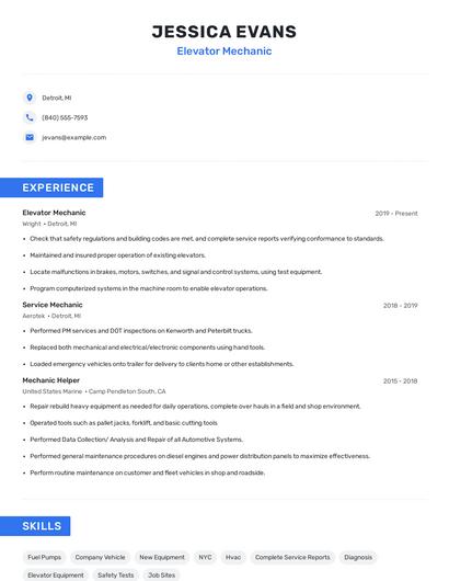 Elevator Mechanic Resume
