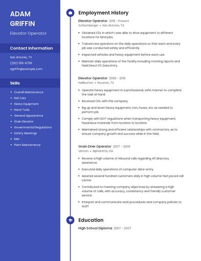 Elevator Operator Resume