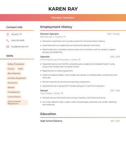 Elevator Operator Resume