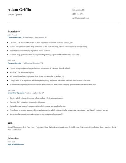 Elevator Operator Resume