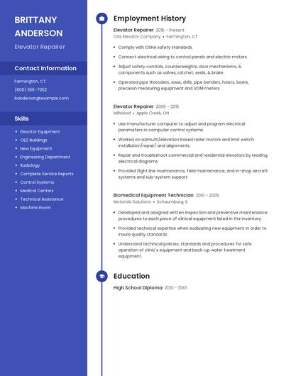Elevator Repairer Resume