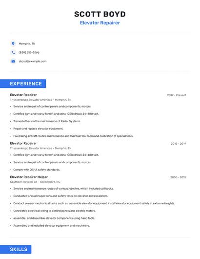 Elevator Repairer Resume