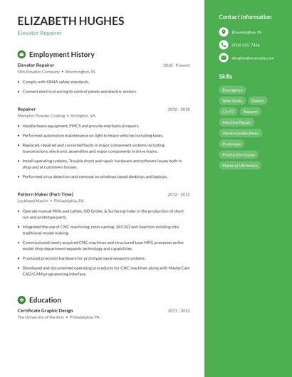Elevator Repairer Resume