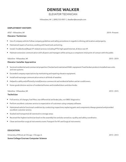 Elevator Technician Resume