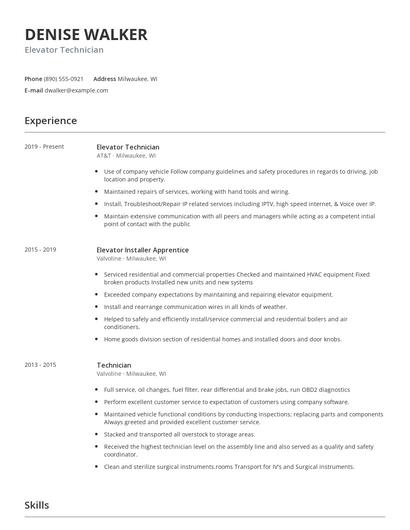 Elevator Technician Resume