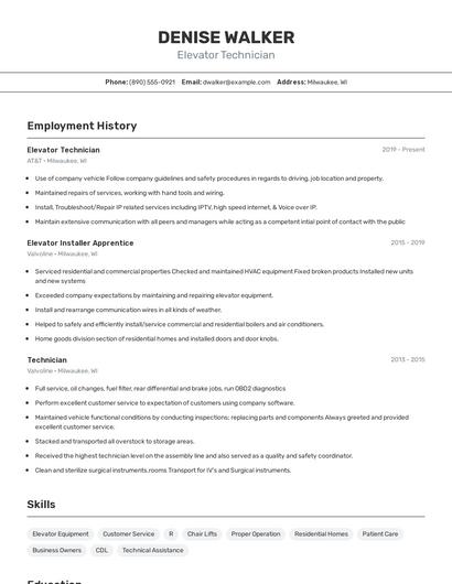 Elevator Technician Resume
