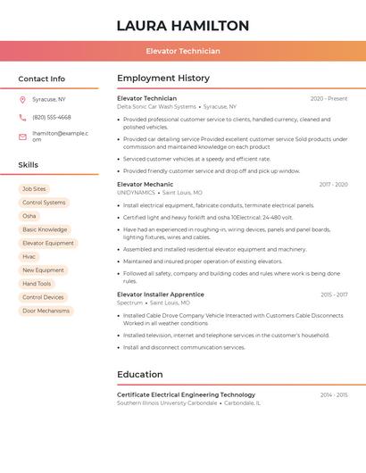 Elevator Technician Resume
