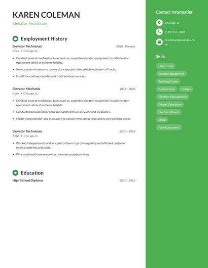 Elevator Technician Resume