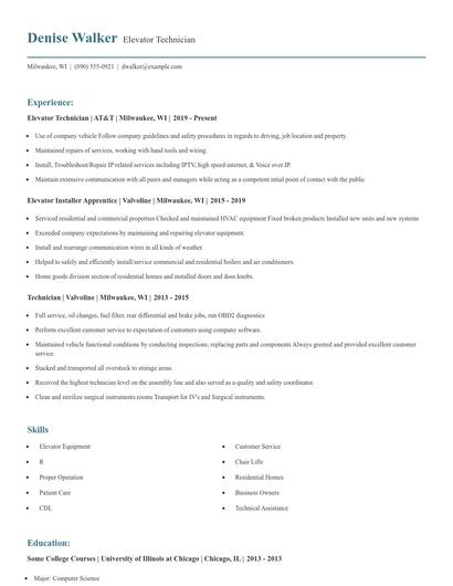 Elevator Technician Resume