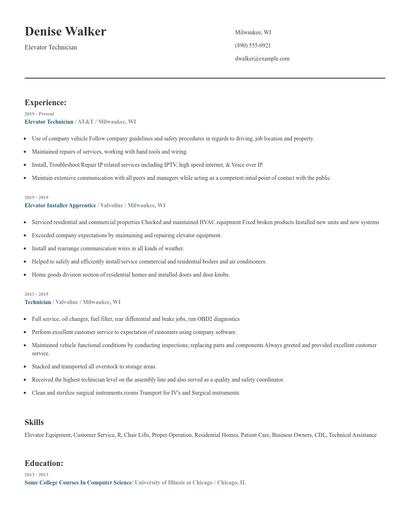 Elevator Technician Resume