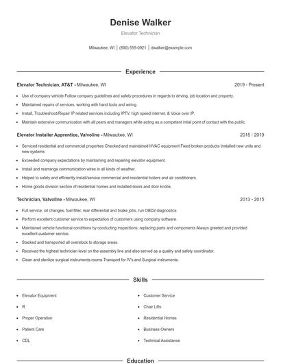 Elevator Technician Resume