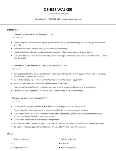 Elevator Technician Resume