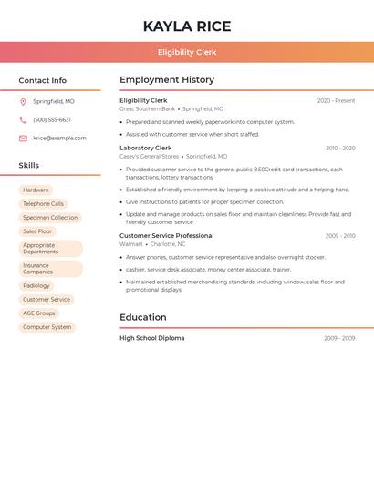 Eligibility Clerk Resume