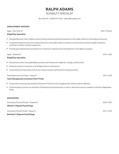 Eligibility Specialist Resume
