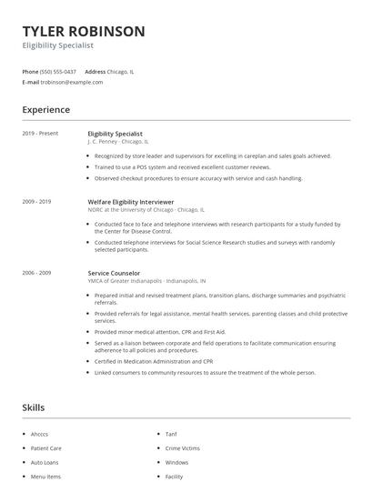 Eligibility Specialist Resume