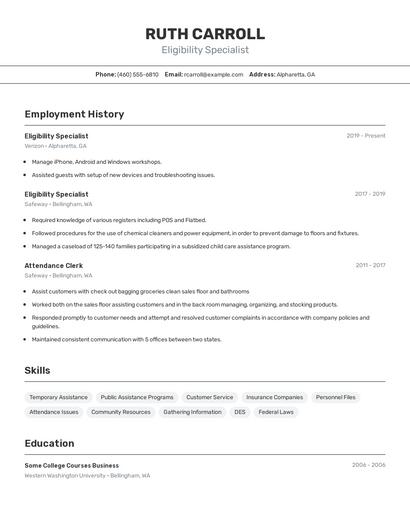 Eligibility Specialist Resume