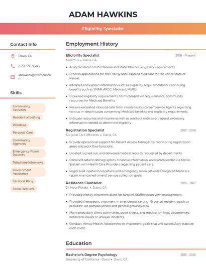 Eligibility Specialist Resume