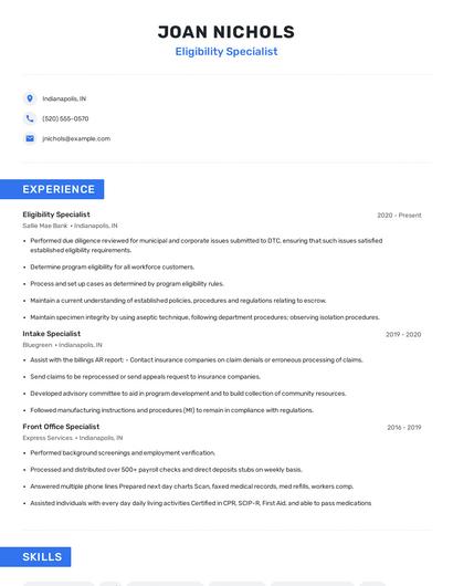 Eligibility Specialist Resume