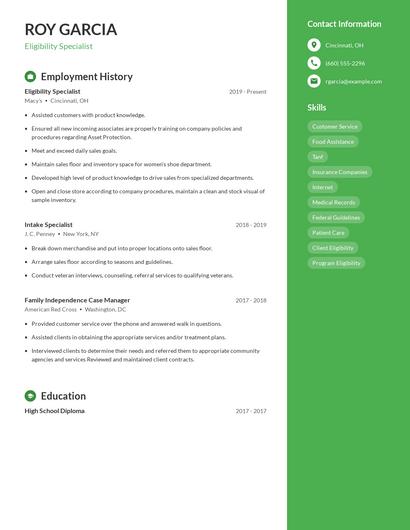 Eligibility Specialist Resume