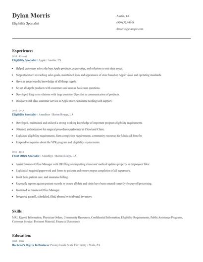 Eligibility Specialist Resume