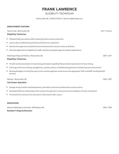 Eligibility Technician Resume