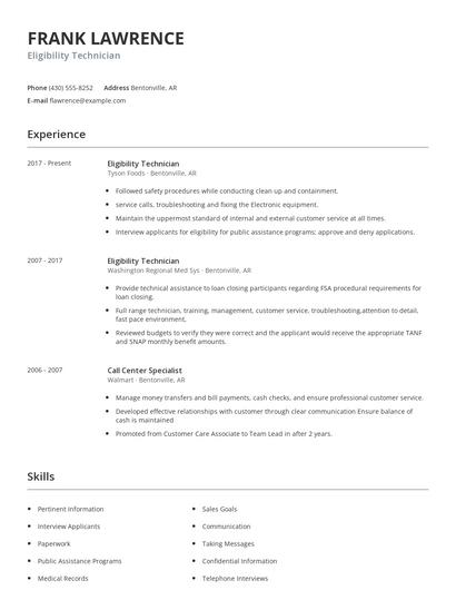 Eligibility Technician Resume