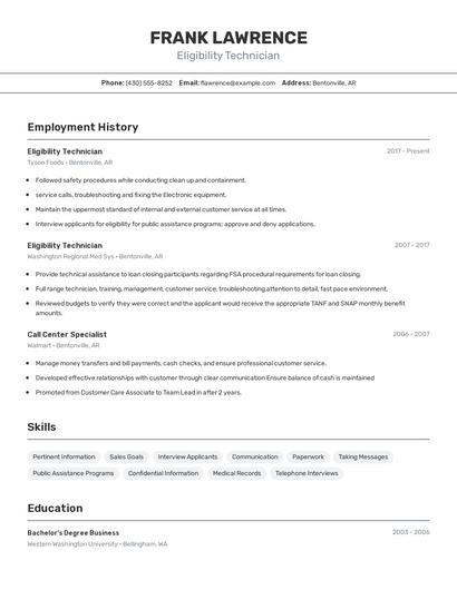 Eligibility Technician Resume